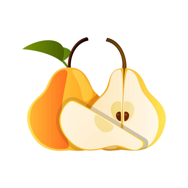 Pera. Frutto di pera giallo e mezzo isolato su fondo bianco. Illustrazione vettoriale
 - Vettoriali, immagini