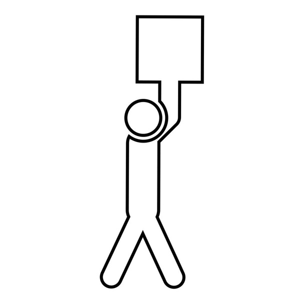 El hombre lleva la carga en sus brazos por encima de sí mismo Palo de trabajo en la entrega icono de paquete contorno negro vector de color ilustración imagen de estilo plano
 - Vector, Imagen