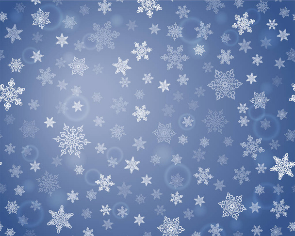 Weihnachten Hintergrund mit Schneeflocken. Schneeflocken und Kristalle auf blauem Hintergrund. - Vektor, Bild