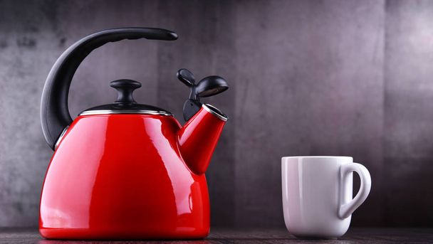 Traditional stainless steel stovetop kettle with whistle - Photo, Image