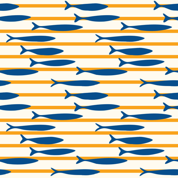Sardines Fish Stripe Naadloze Vector Patroon. Zwemmen Zeedier voor Lissabon St Anthony Portugees Food Festival. Grafisch voor traditionele recept branding, blikken zeevruchten verpakking. Vectoren10 - Vector, afbeelding