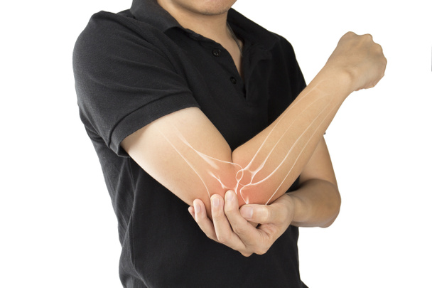 Ellenbogenknochen Verletzung weißer Hintergrund Ellenbogen Schmerzen - Foto, Bild