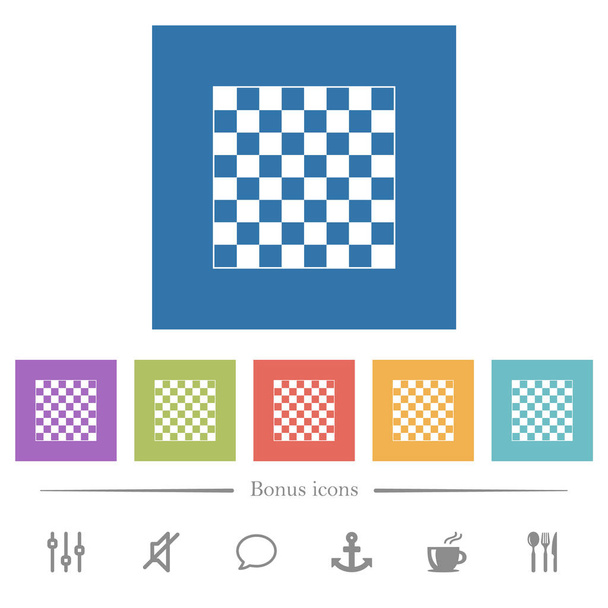 Placa de xadrez ícones brancos planos em fundos quadrados
 - Vetor, Imagem