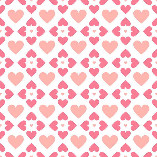 Abstract seamless geometric pattern with hearts in pink colors. Cute background - Valentines day design - Vektor, obrázek