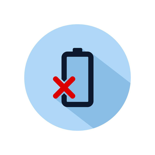 Beschadigde batterij icoon vector, batterij beschadigde illustratie, macht batterij teken geïsoleerd op blauwe cirkel - Vector, afbeelding