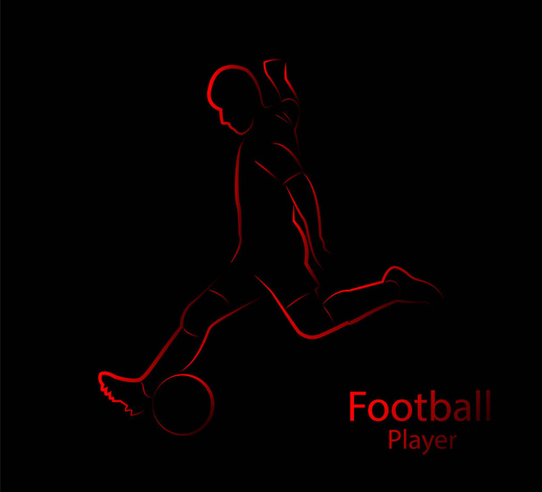 Voetbal. De speler met de bal. Contour silhouet op een zwarte achtergrond. - Vector, afbeelding