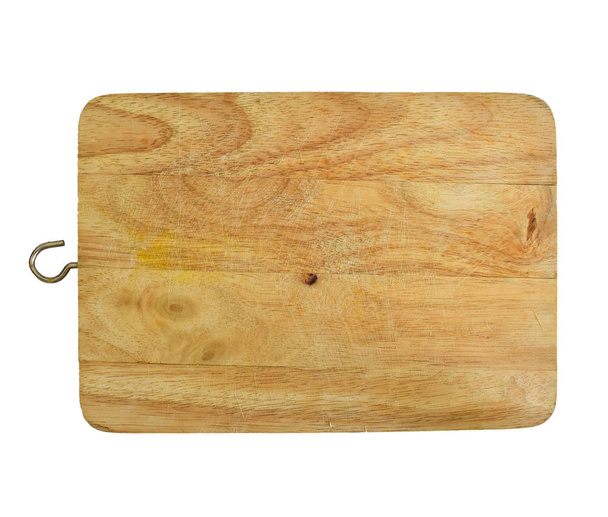 Planche à découper en bois rustique isolée sur fond blanc
 - Photo, image