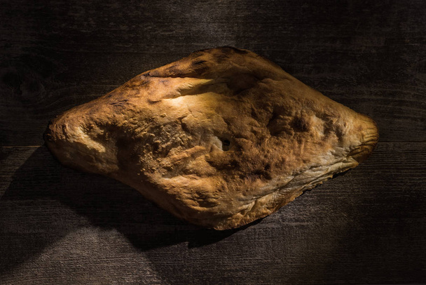 top view of delicious fresh baked pita on wooden rustic table - Photo, Image