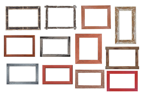 Set of Vintage wood picture frame isolated on white background. with clipping path. - Photo, Image