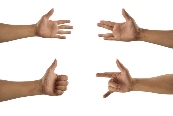Conjunto de colección múltiple mano masculina en gestos aislados sobre fondo blanco con recorrido de recorte
 - Foto, imagen