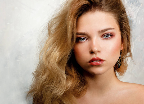 Beauty portrait of female face. Fashion model young woman with m - Фото, зображення