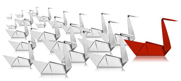 Concepto de liderazgo - Cisnes de papel aislados sobre fondo blanco
 - Foto, Imagen