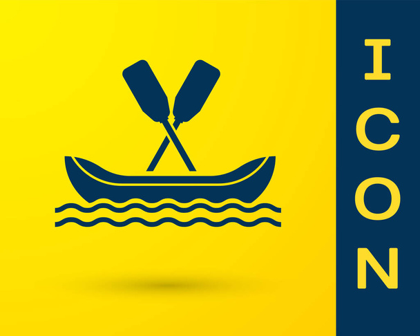 Blue Rafting icône de bateau isolé sur fond jaune. Kayak avec pagaies. Sports nautiques, sports extrêmes, vacances, vacances, team building. Illustration vectorielle
 - Vecteur, image