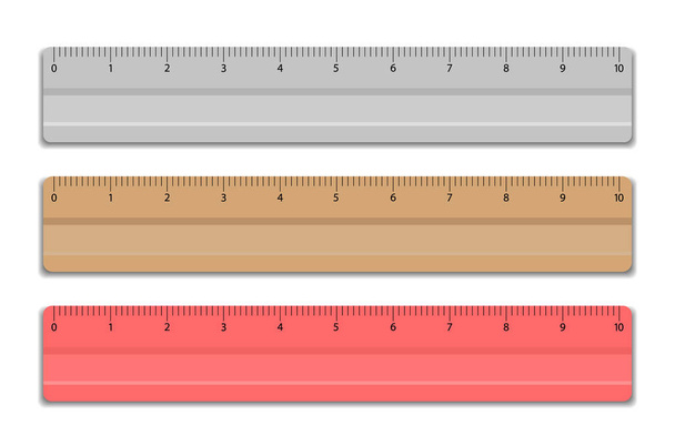 Rulers. Colored plastic rulers. Measurement tool. Stationery device. - Vector, Image