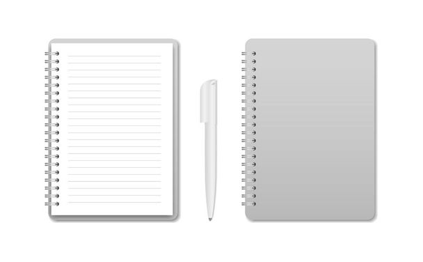 Notebook with pen. Open notebook and closed. Diary. - Vector, Image
