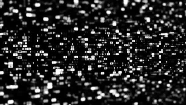 Fond noir et blanc abstrait avec les données dans de nombreuses lignes de nombres changeants, boucle transparente. Animation. Concept d'affichage numérique, de technologie et d'appareils électroniques
. - Séquence, vidéo