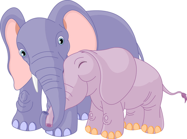 Father elephant and her calf - Vector, Imagen