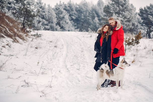Beautiful couple playing with a dog - Fotografie, Obrázek