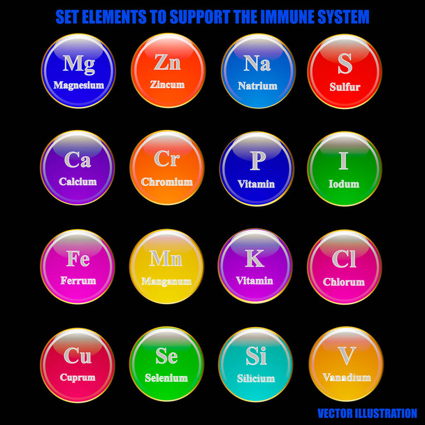 Set elements and vitamins to support immune system. - Vector, Image