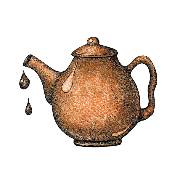 Konvice s kávou nebo čajem. Ručně kreslené akvarel a grafické ilustrace izolované na bílém pozadí pro návrh kávy čaj koncept. - Fotografie, Obrázek
