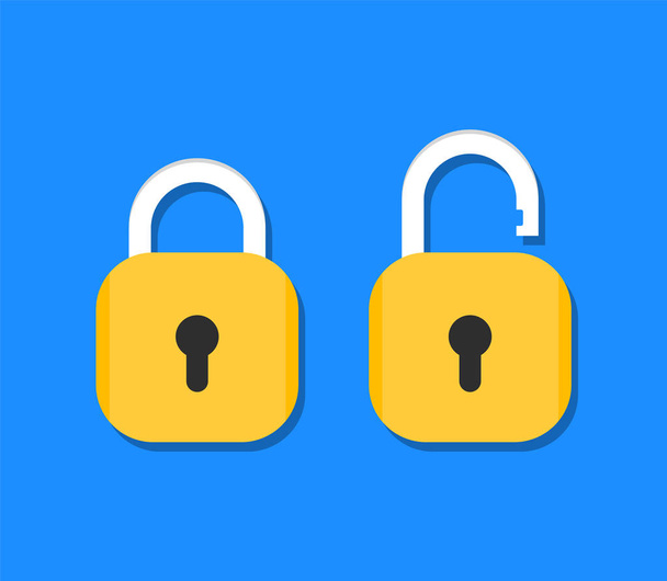 Padlock icon. Locked and unlocked. Closed and open lock in flat style. - Vector, Image