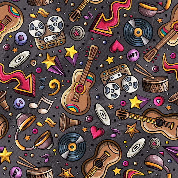 Cartoon hand-drawn musical instruments seamless pattern - Photo, Image