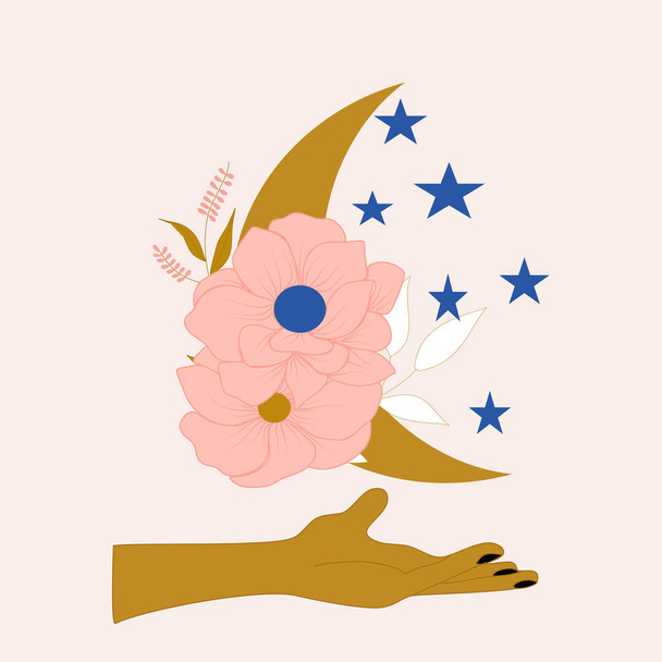 Lune d'or, fleurs et lune, illustration vectorielle
 - Vecteur, image
