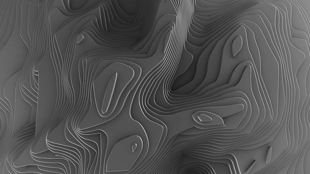 Abstrakcyjne czarne tło mapy topograficznej 3d, ilustracja renderowania 3d - Zdjęcie, obraz