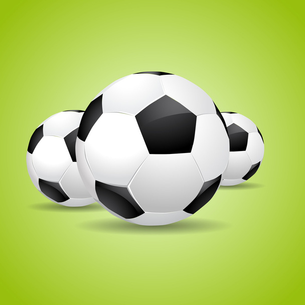 Tres pelotas de fútbol sobre fondo verde
 - Vector, imagen