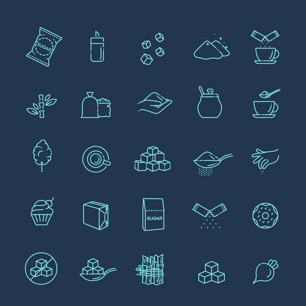 Sugar icon set in thin line style - Vector, Image