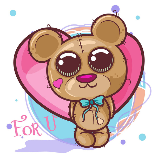 Urso bonito com corações - Ilustração
 - Vetor, Imagem