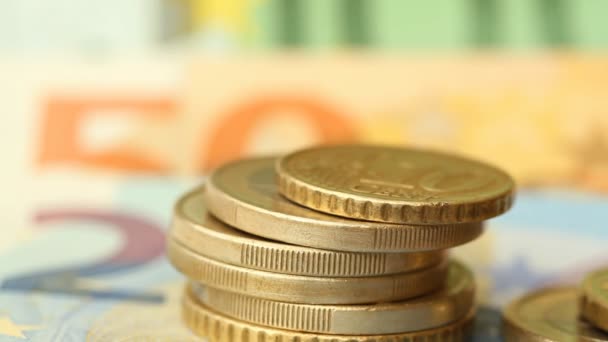 Υπόβαθρο από κέρματα και τραπεζογραμμάτια ευρώ - Πλάνα, βίντεο
