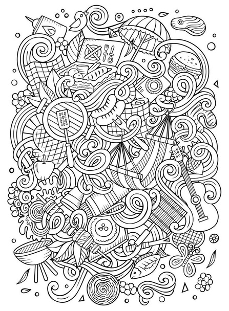 Piquenique mão desenhado doodles ilustração. Design de cartaz para churrasco
. - Foto, Imagem