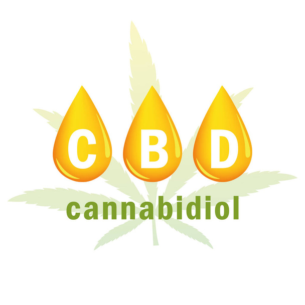 cbd olie cannabidiol druppel en cannabisblad - Vector, afbeelding