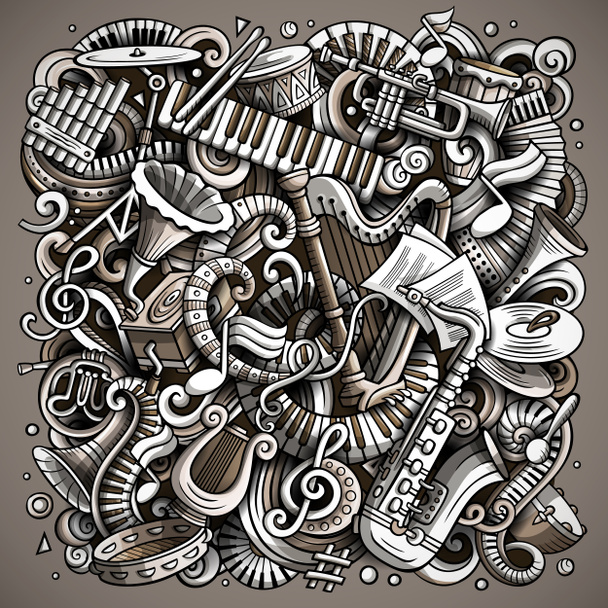 Κινούμενα σχέδια χαριτωμένο doodles Disco μουσική απεικόνιση - Φωτογραφία, εικόνα