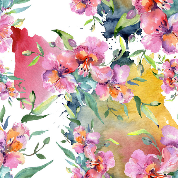 Bouquet floral botanical flowers. Watercolor background illustration set. Seamless background pattern. - Photo, Image