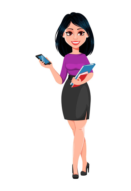 Young beautiful business woman with dark hair - Vector, Image