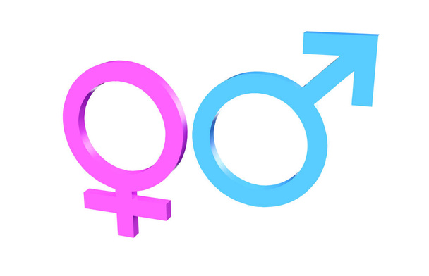 Símbolo de género masculino femenino aislado. Renderizado 3D - Foto, imagen