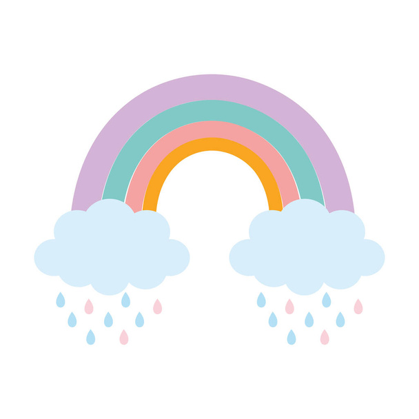 rainbow cloud rain drops cartoon - Vektör, Görsel