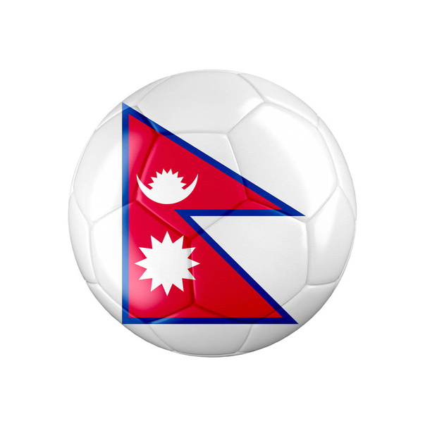 Voetbal voetbal met vlag van Nepal geïsoleerd op wit. Zie hele set voor andere landen. 3d realistische illustratie. - Foto, afbeelding