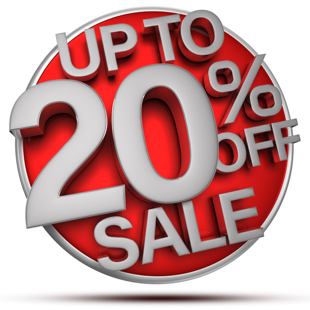 Up to 20% off sale 3d rendering on white background.(with Clipping Path). - Foto, immagini