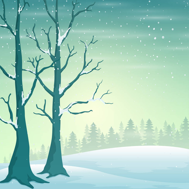 Férias paisagem de inverno com queda de neve e árvores nuas
 - Vetor, Imagem