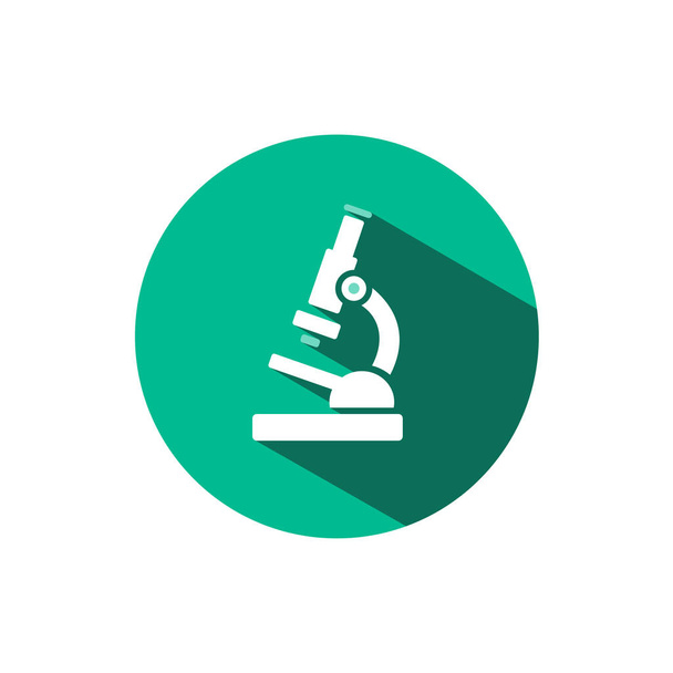 Icona al microscopio con ombra su un cerchio verde. Illustrazione della farmacia vettoriale a colori piatti
 - Vettoriali, immagini