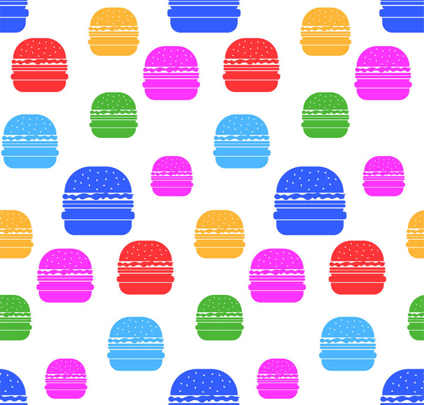 Multicolored hamburgers. Pattern of hamburgers. - Vector, Image