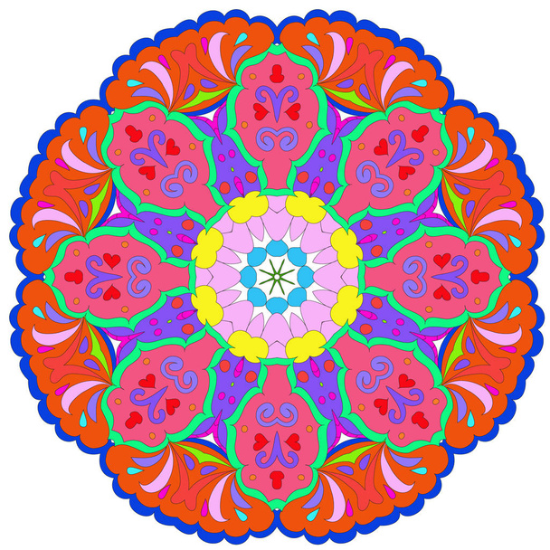 ornamentale runde organische Muster, Kreis bunte Mandala mit vielen Details auf weißem Hintergrund, kann für Tapeten verwendet werden, Musterfüllungen, Hintergrund, runde ornamentale natürliche Deckchenmuster, Mandala - Foto, Bild