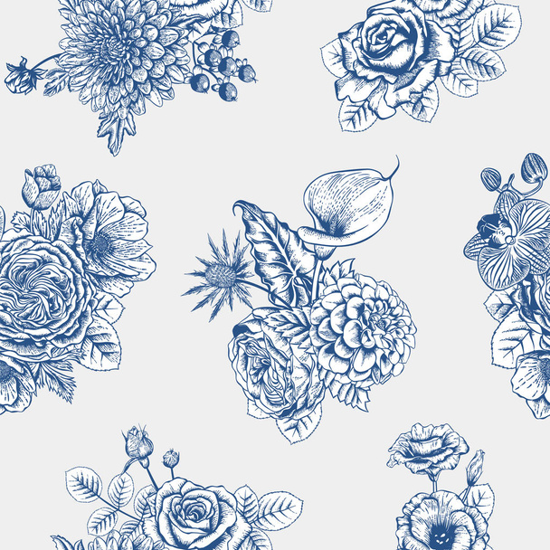 Seamless pattern with flowers. Vector illustration. - Vector, Image