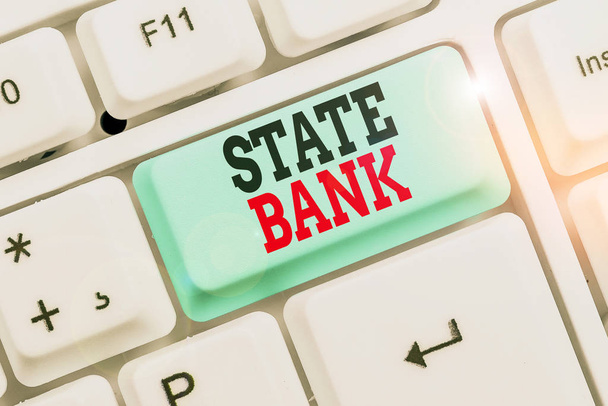 Word writing text State Bank. Business concept for generally a financial institution that is chartered by a state.. - Photo, Image