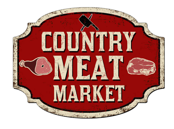 Country meat market vintage rusty metal sign - Vector, Image
