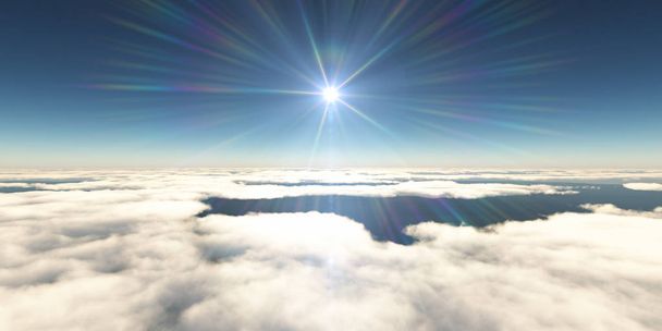 πάνω από σύννεφα ηλιαχτίδα, 3d απόδοση - Φωτογραφία, εικόνα