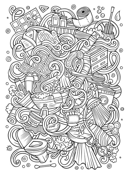 Dessin animé gribouillis dessinés à la main Illustration de salle de bains
. - Photo, image